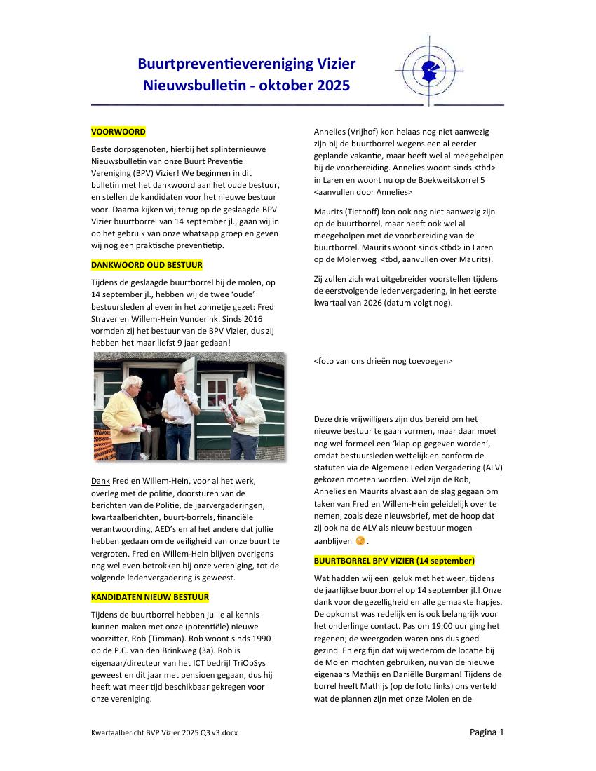 Voorpagina Kwartaalbericht 3e kwartaal 2025